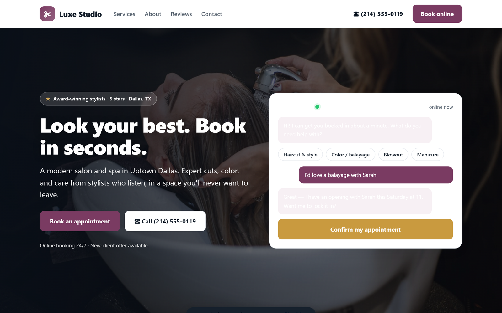Luxe Studio salon demo website